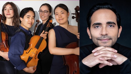 Rasa String Quartet and pianist Carlos Vargas portraits, collaged