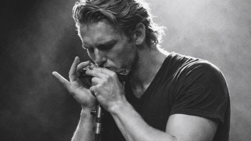 harmonica player Shane Sager, in performance