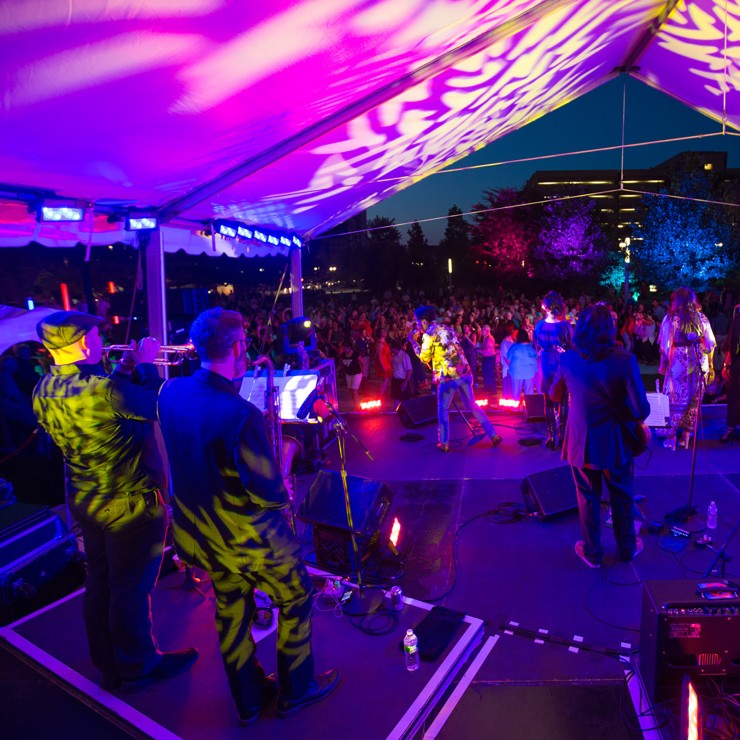 a band performs outdoors
