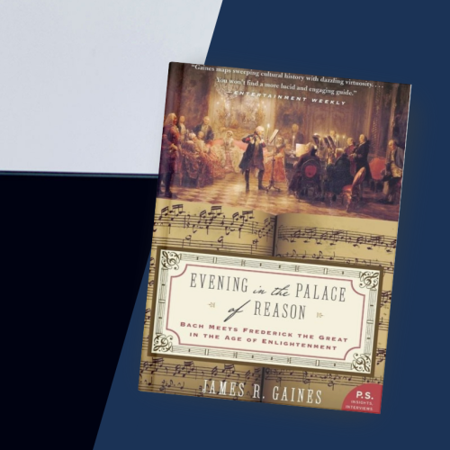 pierre-laurent aimard places his hand on a grand piano with an inset image of evening in the palace of reason