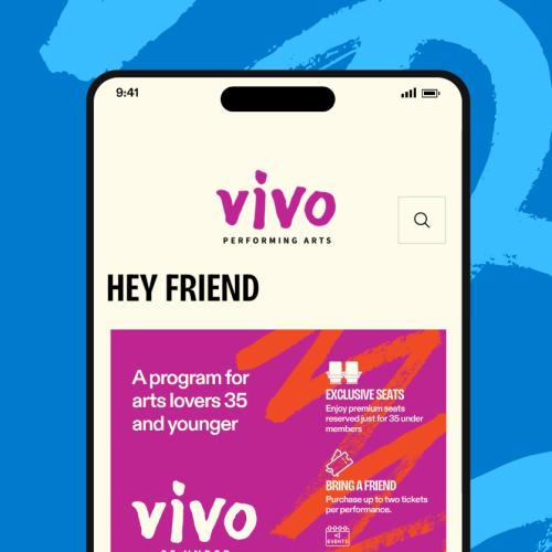 a smartphone open to the home screen of the vivo performing arts app