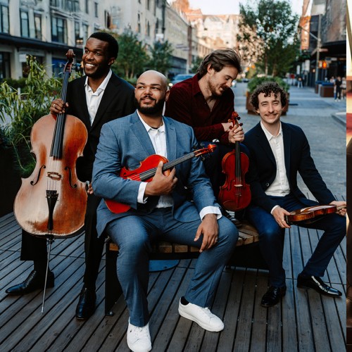Isidore String Quartet, group portrait; Jeremy Denk, pianist, portrait