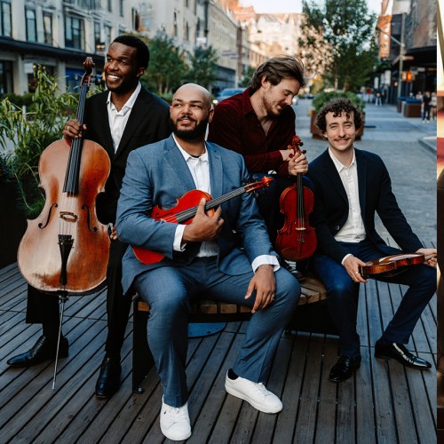 Isidore String Quartet, group portrait; Jeremy Denk, pianist, portrait
