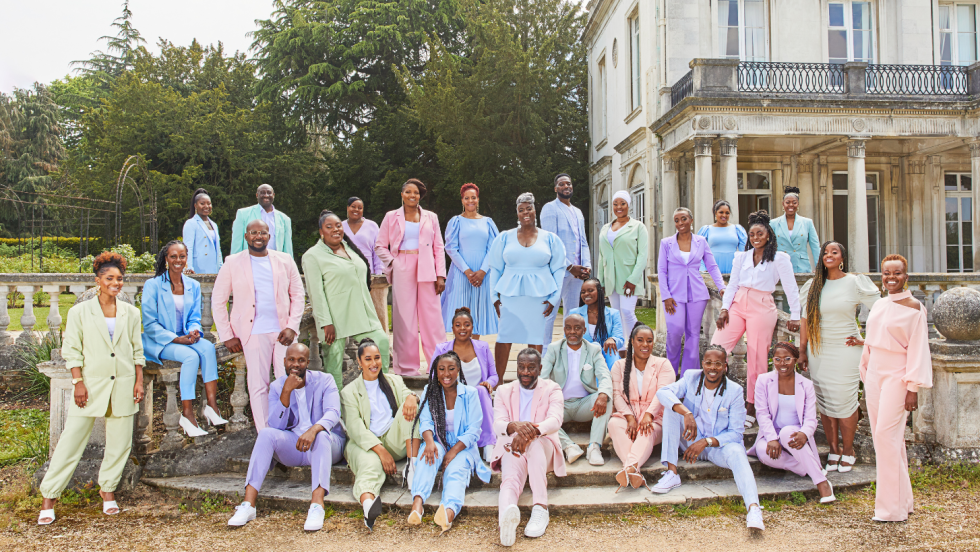 the kingdom choir outdoors in pastel colors at an English estate