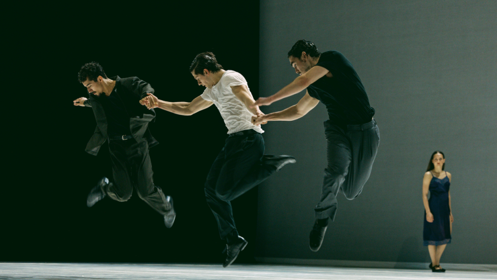 ballet bc performing, leaping to the side