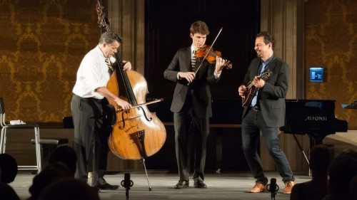 Edgar Meyer, Mike Marshall, and George Meyer, group portrait