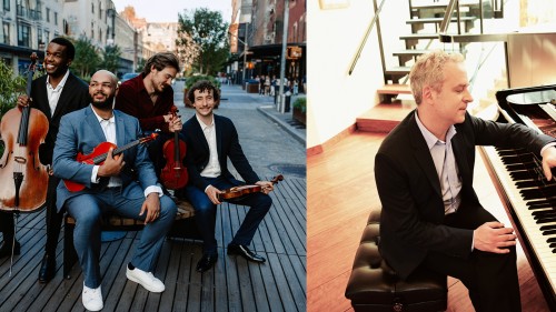Isidore String Quartet, group portrait; Jeremy Denk, pianist, portrait