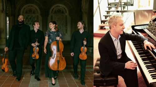 Isidore String Quartet, group portrait; Jeremy Denk, pianist, portrait