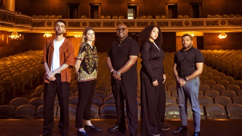 Christian McBride and Ursa Major, group photo on stage in theater