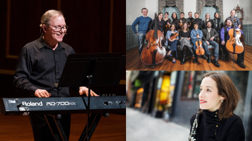 Rob Kapilow, music educator; Romie de Guise-Langlois, clarinetist; A Far Cry ensemble — portraits