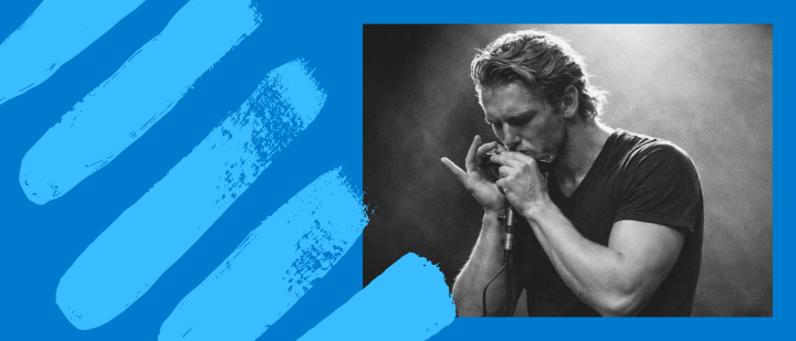 harmonica player shane sager, in performance