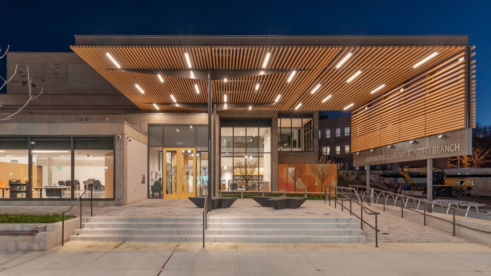 the patio of the newly renovated Boston public library roxbury branch